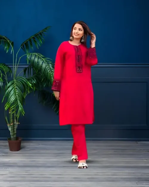 2 piece red rose stiched dress