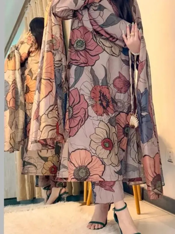 3 peice | petal printed | stitched dress